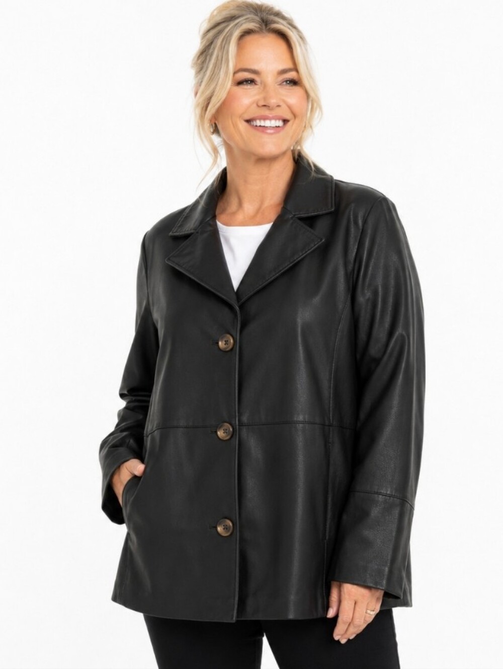 NWOT Dennis Basso Classic Black Faux Leather Button-Front Women's Jacket(XL)